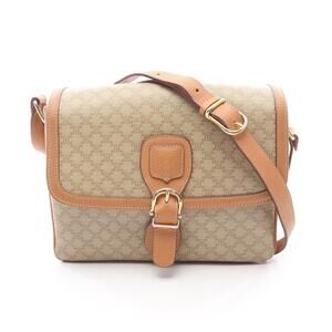 Celine Macadam Shoulder Bag Canvas Leather Beige Tan Brown